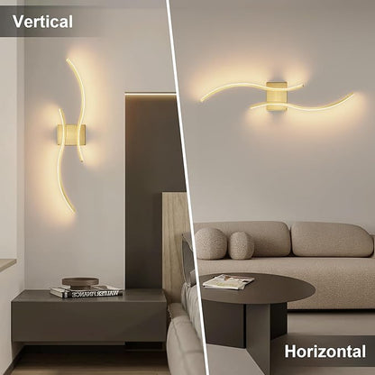 Battery Operated Wall Sconces Set of Two with Remote Control, Stepless Colors 3000K-6000K & Dimming, LED Brass Wireless Wall Light for Living Room, Hallway, Bedroom, 31.5 Inch (2 Pack)