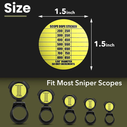 75 Scope DOPE Stickers for Long Range Shooting -Fits Most Rifle Scope Caps
