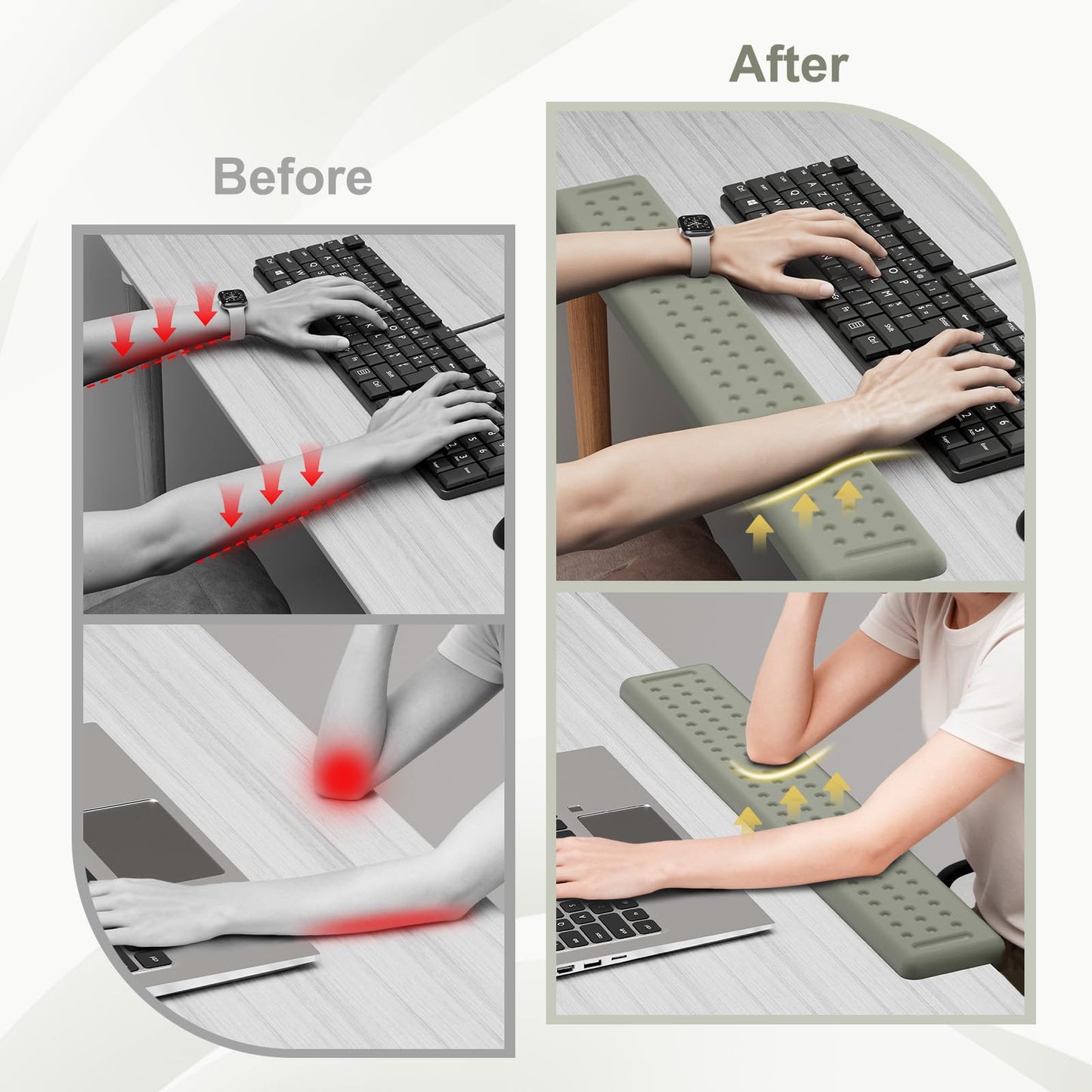 Leolee L-Shaped Desk Long Wrist Rest Elbow 60CM, Grey Memory Foam Arm Rest for Desk with Non-Slip Base, Ergonomic Desk Edge Cushion, Wrist Support for Computer Keyboard, Typing, Office, Home