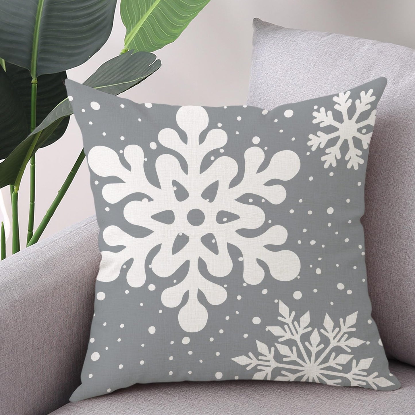 Gujiahone Green Christmas Pillow Covers 18x18 Inch Set of 2 Snowflakes Linen Square Winter Holiday Decoration Cushion Case for Sofa Couch Bed Living Room (Grey)