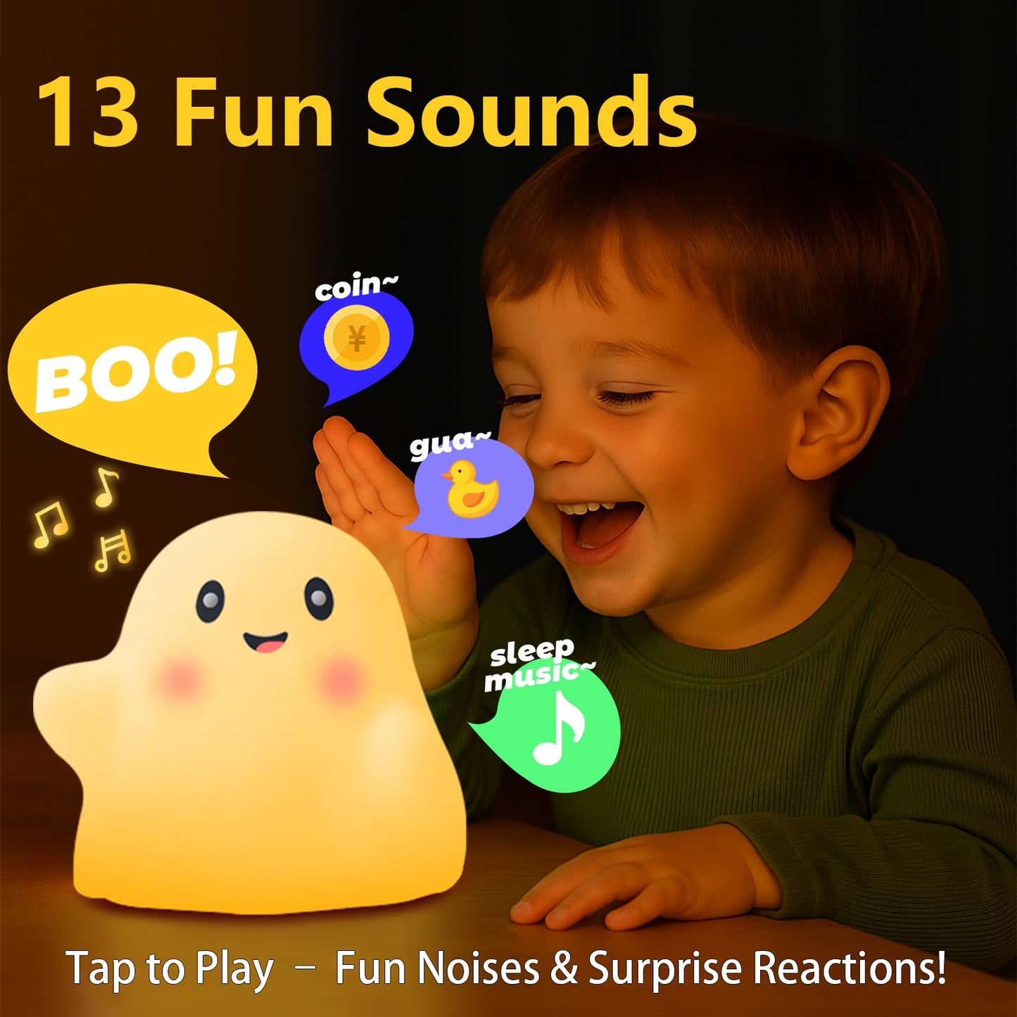 nextanG Cute Ghost Night Light for Kids, Rechargeable Silicone Bedside Night Light with Tap Control, Dimmable Nursery Decor Lamp, Fun Ghost Gift for Kids, Halloween Room Decor, Ghost Lamp