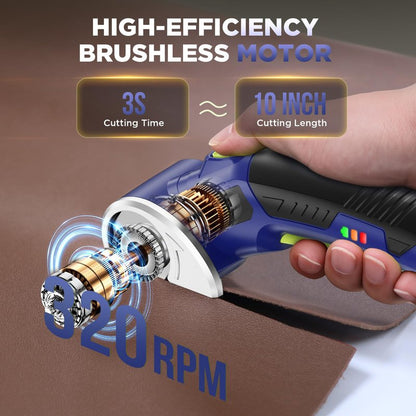 Cordless Electric Scissors: 4V Rechargeable Rotary Cardboard Cutter, 3000mAh Battery, with LED Light & Safety Lock, 2 Blades, Electric Box Cutter for Fabric Carpet Carton Plastic Leather Cloth (Blue)