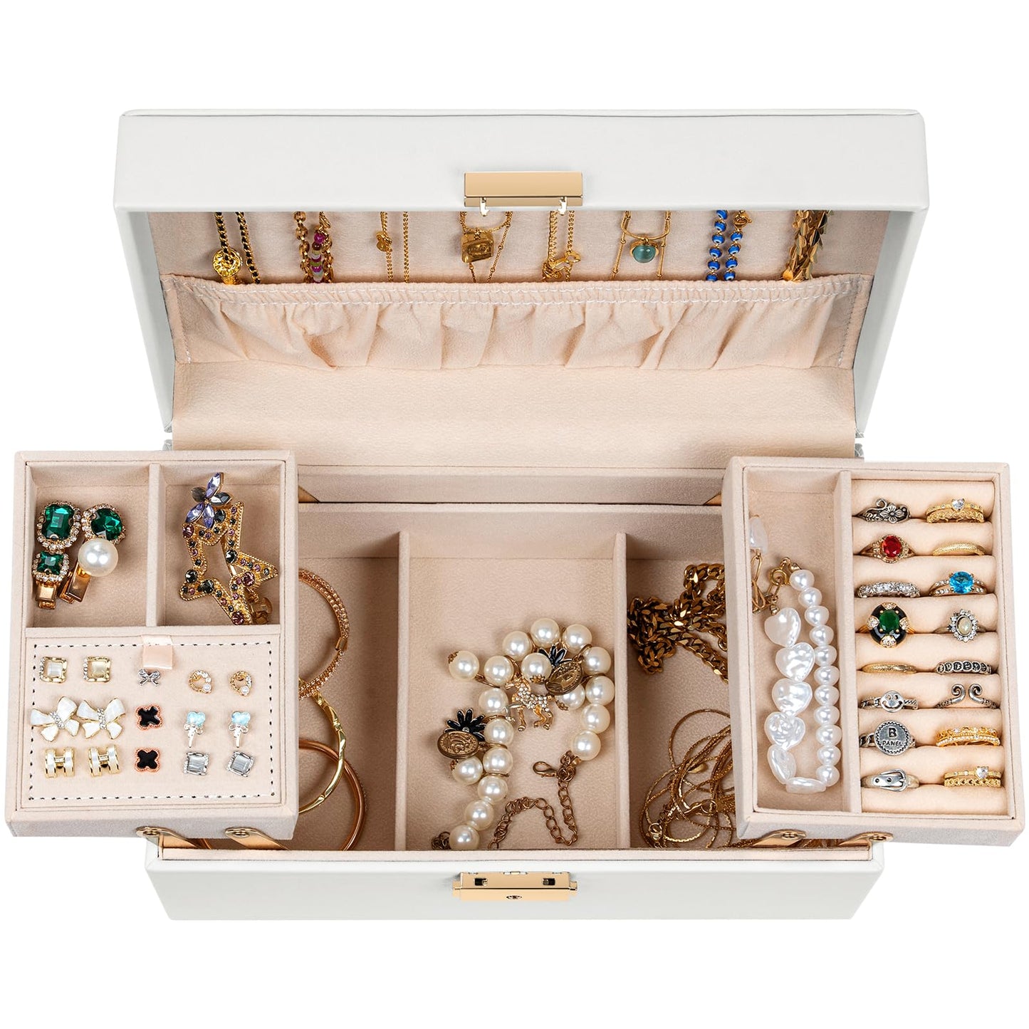 AKOZLIN Travel Jewelry Box Organizer Functional 2-trays Leather Jewelry Storage Case with Lockable Portable for Women Girls Ring Necklace Earring Bracelet