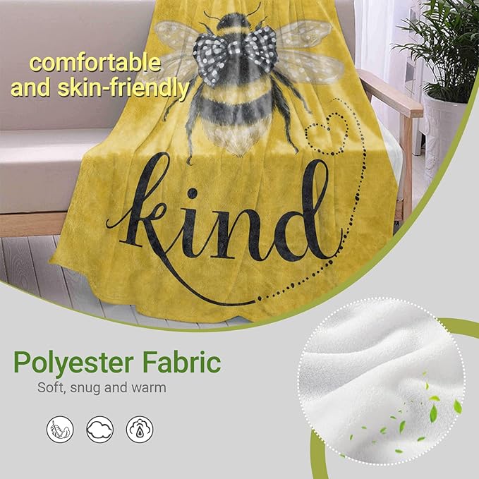 Bee Lightweight Throw Blanket, Bumblebee with Bow Tie and Heart, Warm Soft Cozy Flannel Blankets, Couch Dorm Home Decor All Season Use, 50x40in, Yellow, Gifts for Women and Insect Lovers