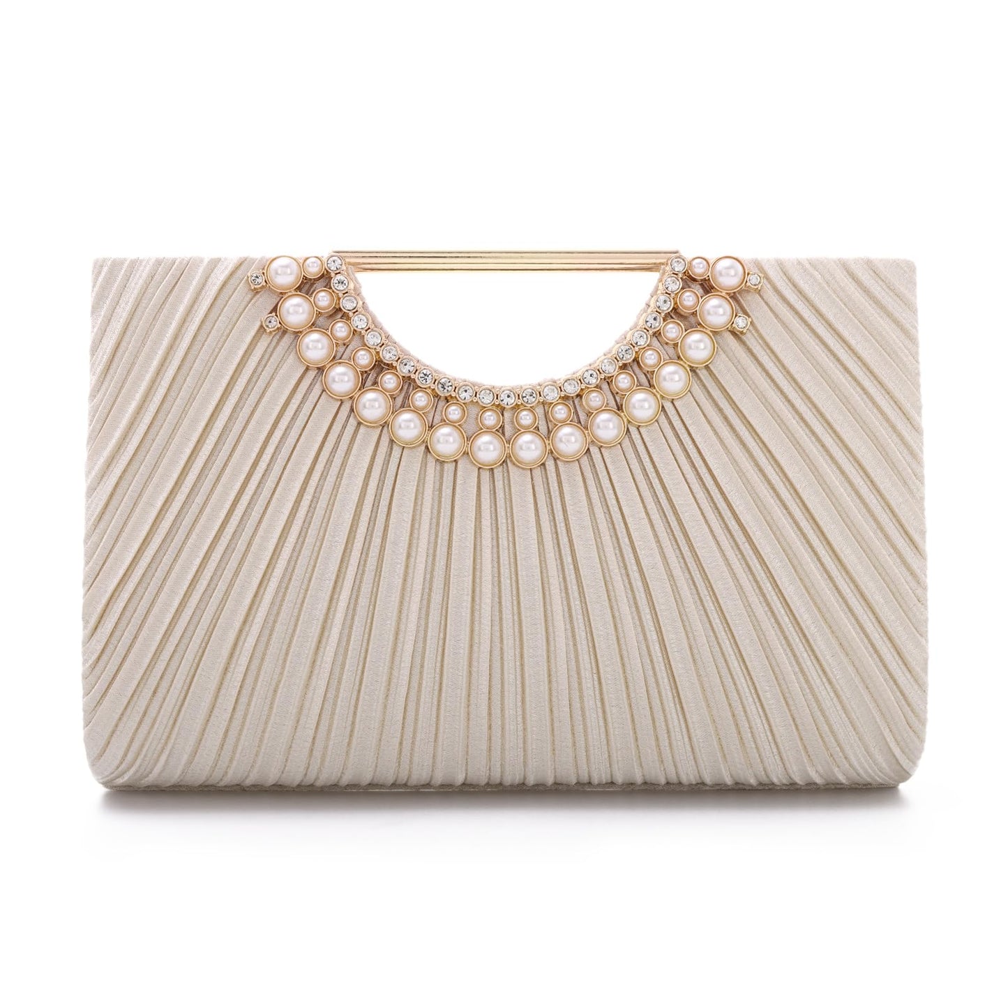 Ynport Pleated Satin Clutch Purse for Women, Evening Bag with Chain Formal for Wedding Party