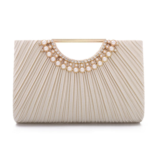 Ynport Pleated Satin Clutch Purse for Women, Evening Bag with Chain Formal for Wedding Party