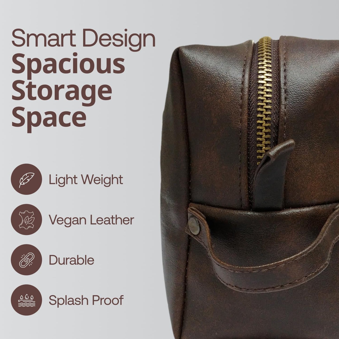 RUBAB MEN Premium Toiletry Kit Bag | Waterproof Vegan Leather Pouch for Men & Women | Cosmetics & Grooming Travel Organiser & Toiletries Bag | Tan Shade