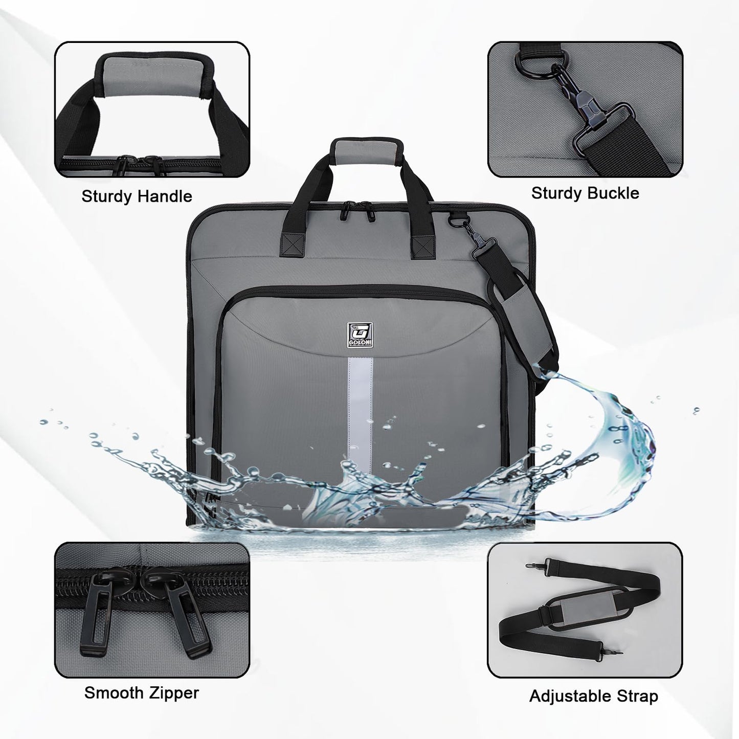 Goloni Garment Bag Suit Bag for Travel & Business, Hanging Shoulder Garment Cover, Foldable Waterproof Clothes Protector for Suit Jacket Dress Coat Wardrobe Storage Grey