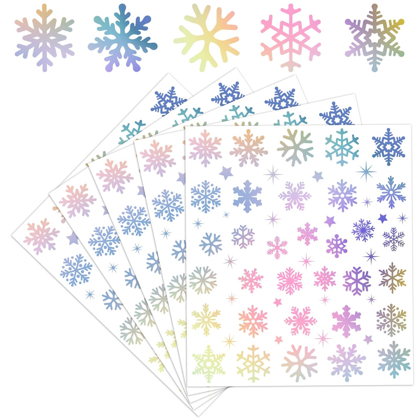Whaline 330 Pcs Winter Christmas Stickers Holographic Snowflake Self-Adhesive Decals for Xmas Home Party DIY Crafts Supplies, 10 Sheets