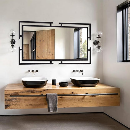 Large Decorative Wall Mirror, 54"x27" Black Mirror Wall Decor with Metal Frame for Living Room, Bedroom, Farmhouse, Horizontal/Vertical