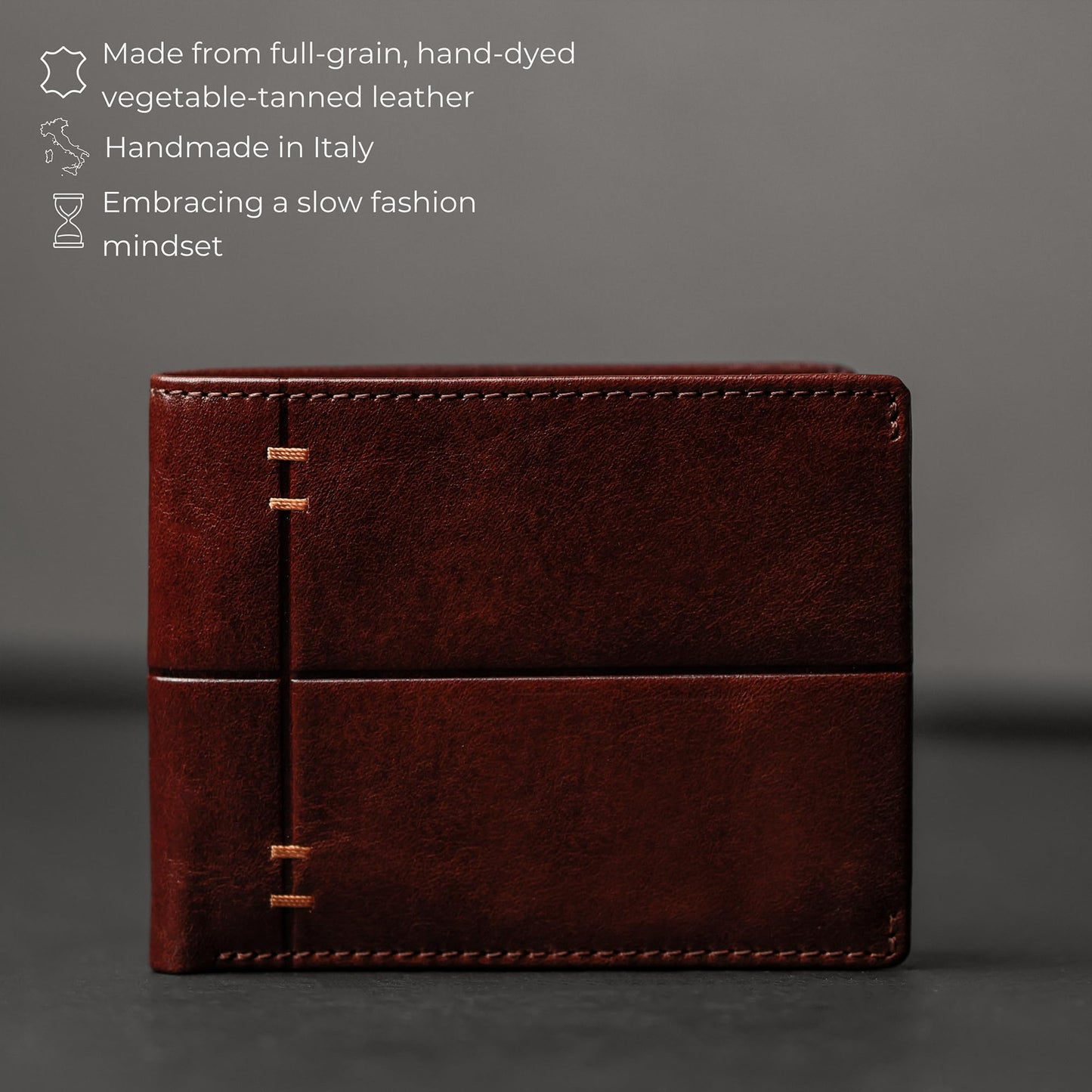 Time Resistance Leather Wallet – Italian Handmade Minimalist Design Wallet - Billfold Credit Card and Cash Holder (Brown)