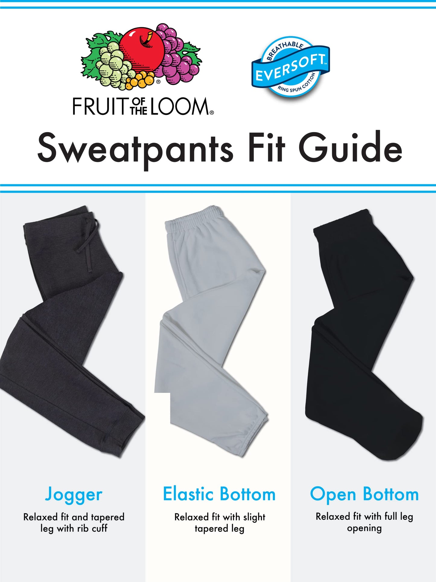 Fruit of the Loom mens Eversoft Fleece & Joggers (Regular Big Man) Sweatpants, Elastic Bottom - Blue, X-Large US