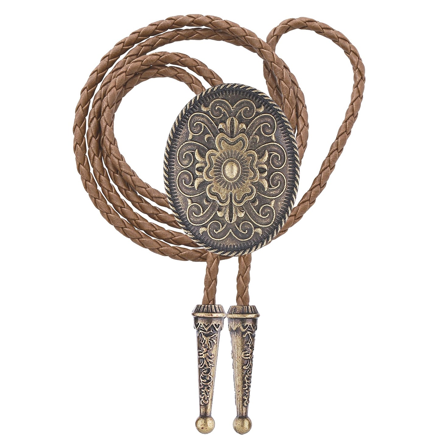 GelConnie Brown Leather Bolo Tie for Men Gothic Western Wedding Necktie Vintage Bolo Tie Flower Western Jewelry for Women