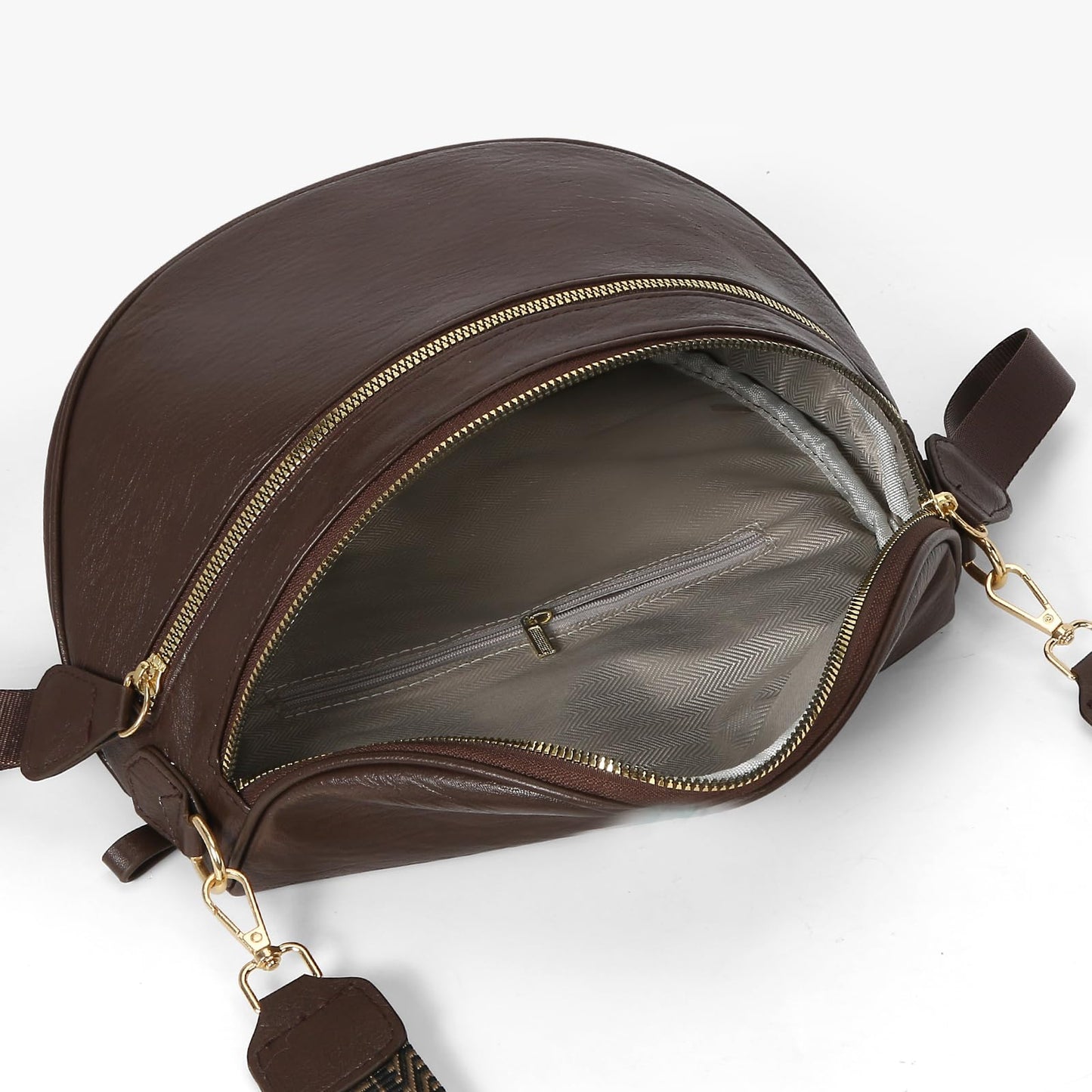 Leather Crossbody Fanny Pack Trendy Bum Bag Double Zip Multi Compartment with 2 Adjustable Straps Daily Belt Purse for Women