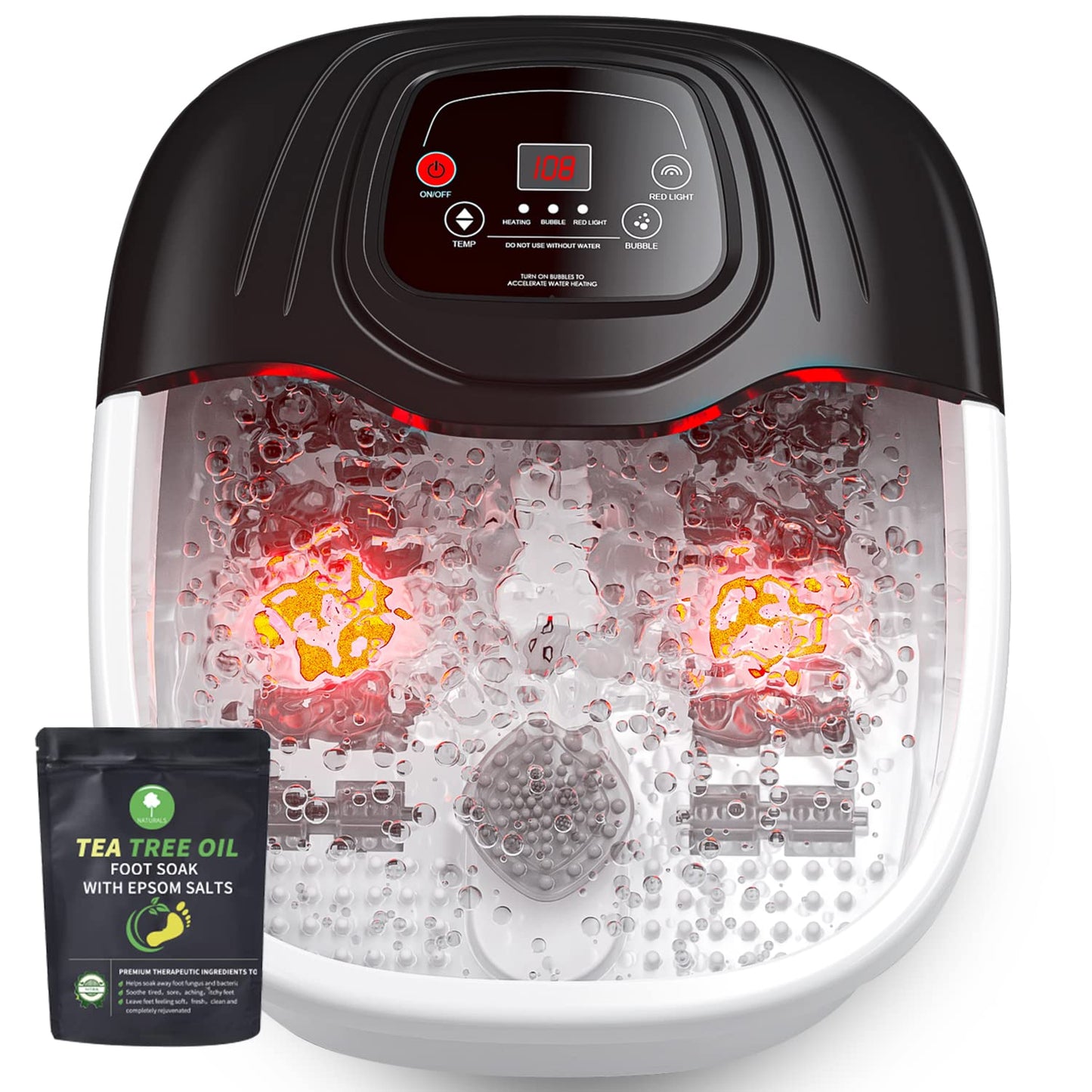Foot Spa Bath Massager with Heat, Epsom Salt,Bubbles, Vibration and Red Light, Tub for Stress Relief,Foot Soaker, Christmas Gifts Birthday Gifts for Mom Dad Women Men Her Him
