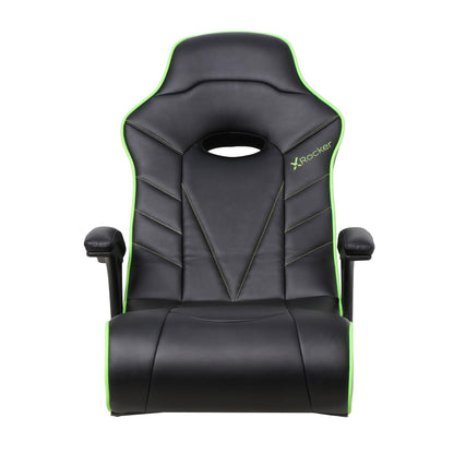 X Rocker Limewire Video Gaming Floor Chair with Armrests, Built-In Audio via Wireless Bluetooth, Foldable, Vegan Leather, 300 lbs Max, Amazon Exclusive, Black with Green