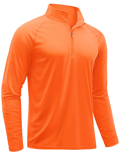 TACVASEN Running Shirts for Men Long Sleeve UV Protection 1/4 Zip Shirts for Athletic Summer Tops for Mens Rash Guard Golf T-Shirts Orange XXL