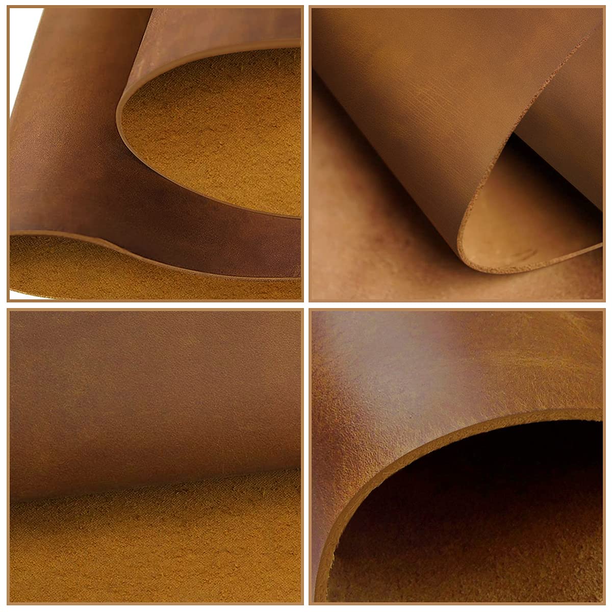 Thick Full Grain Leather Sheets for Crafts Genuine Cowhide Tooling Leather Square Pieces 1.8-2.1mm for Crafts Sewing Hobby Workshop Bourbon Brown 12"x24"