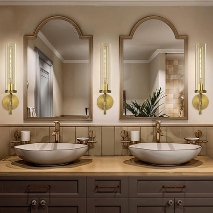 Brass Wall Sconces Set of Two, 19.48" Modern Wall Lighting with Clear Glass Tube, Bathroom Vanity Lights, Bronze Sconces Wall Lights for Bedroom, Living Room, Hallway, Staircase (Including Bulb)