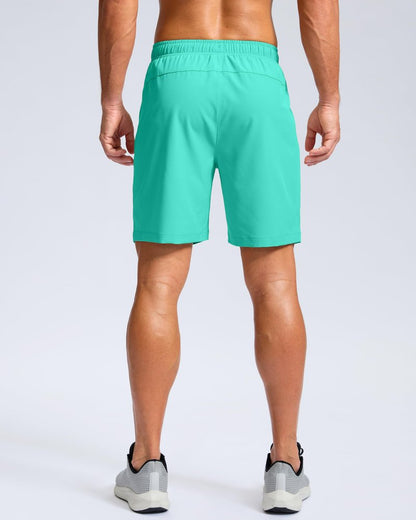 Men's Athletic Running Shorts with Zipper Pockets Quick Dry 7"/ 5"/ 9" Workout Gym Shorts for Basketball Hiking(Light Green,7XS)