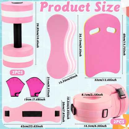 Sonwyoung 8 Pcs Water Aerobics Set Including Exercise Foam Dumbbells Aquatic Swim Belt Pull Buoy Swim Kickboard Sport Gloves Water Weights Equipment for Aquatic Fitness Weight Loss Fitness Tool (Pink)