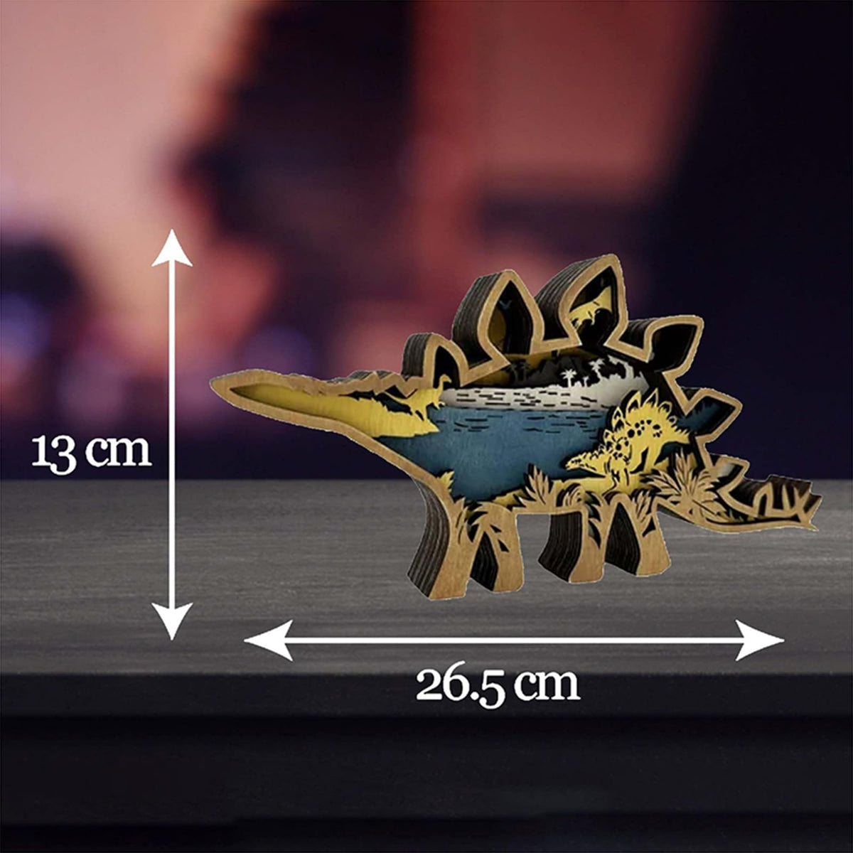 3D Wood Carving Lamp Home Creative Decorative, Funny Family Presents Ideas Christmas Living Room Office Decor Warm LED Night Lights Christmas Birthday Gift for Friend Son Dad Boys (Stegosaurus)