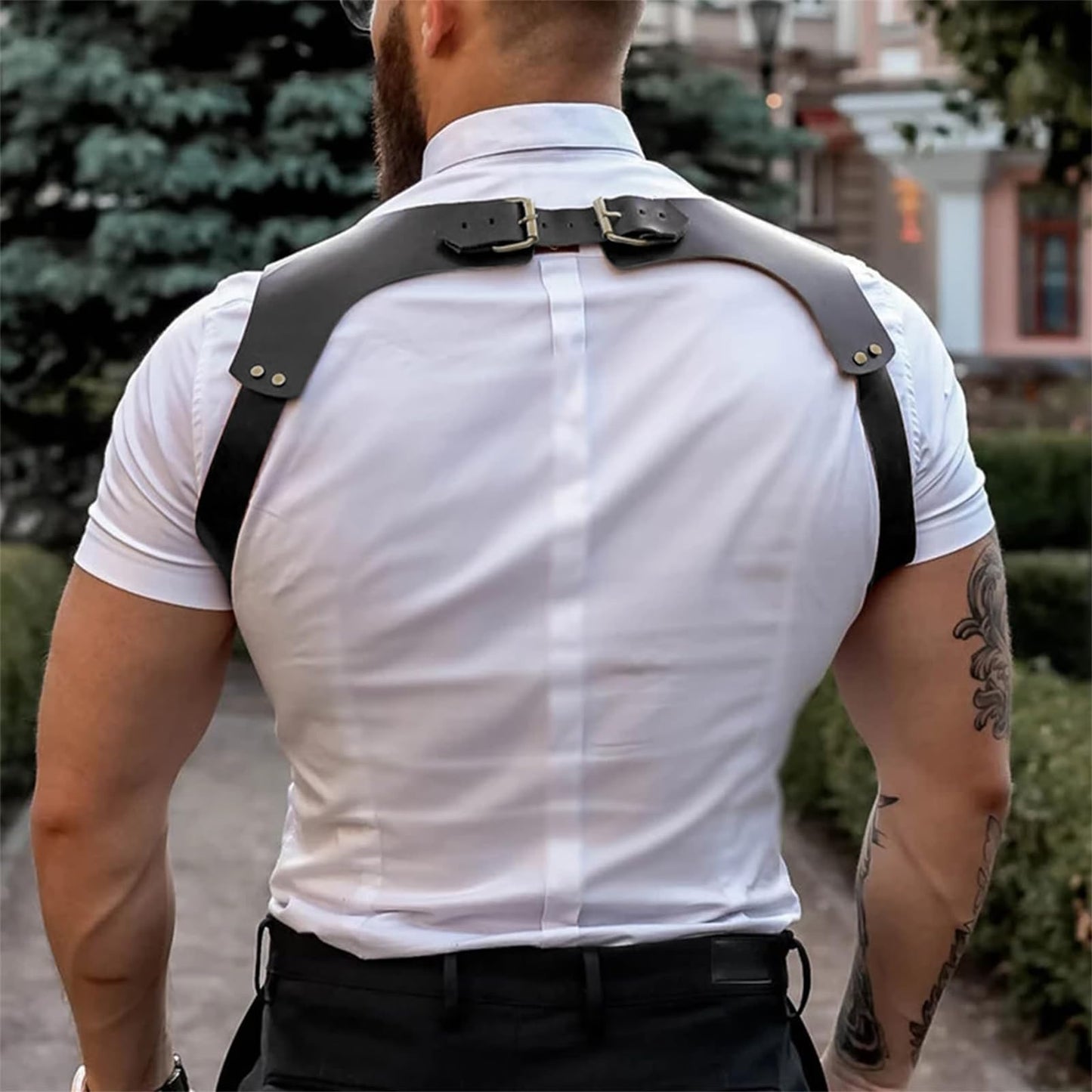 TARZNGGLOP Harness Belt Costume for Men, Men's Pu Leather Body Chest Sexy Body Harness Belt Adjustable Buckle Clothes Outfits, Nightclub Cosplay Clubwear