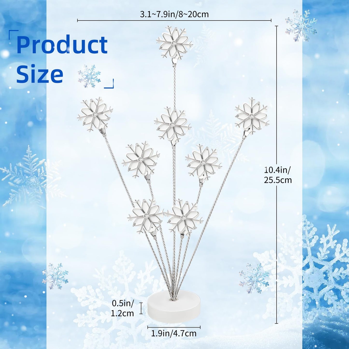 8-Branch Photo Tree Holder with Clips,Family Money Tree Picture Frame Stand,White Snowflake Gift Card Holder for Christmas,Cards, Notes, Memos,Wedding Photos, Office Desk and Home Decor