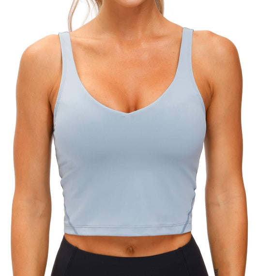 Women’s Longline Sports Bra Wirefree Padded Medium Support Yoga Bras Gym Running Workout Tank Tops (Denim Blue, Small)