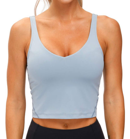 Women’s Longline Sports Bra Wirefree Padded Medium Support Yoga Bras Gym Running Workout Tank Tops (Denim Blue, X-Small)