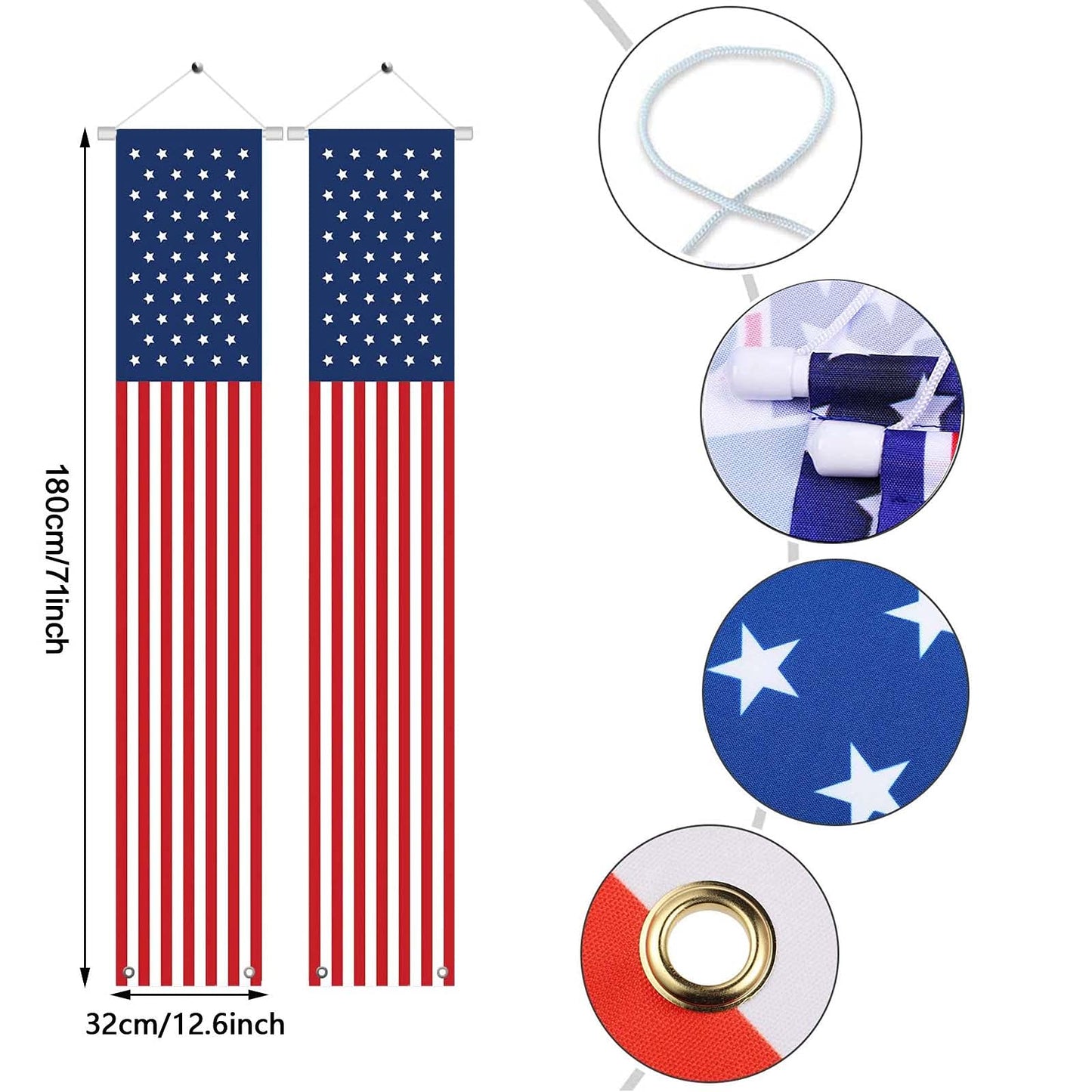 4th of July Independence Day Decorations Memorial Day Decor Indoor and Outdoor Hanging American Flag Banners (2 Pcs)