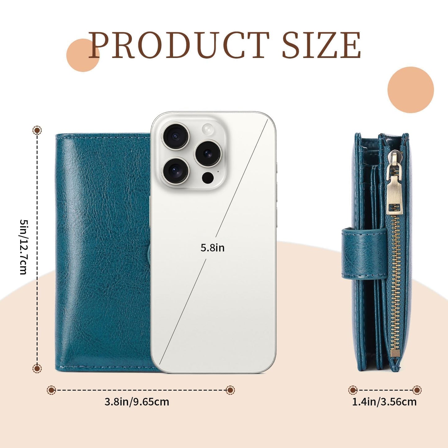 GAEKEAO Small Wallet Women Vegan Leather RFID Blocking Bifold Ladies Compact Card Holder with Zipper Pocket & ID Window