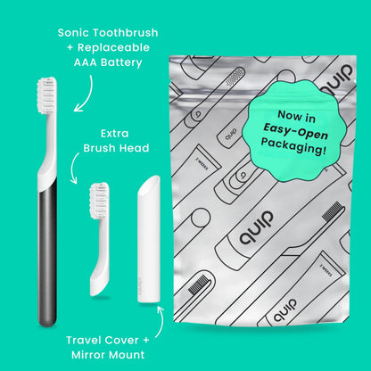 Quip Metal Sonic Electric Toothbrush for Adults - Time Travel & Soft Bristles with Travel Case & Replacement Brush Head - 3 Month Battery Life - Indigo