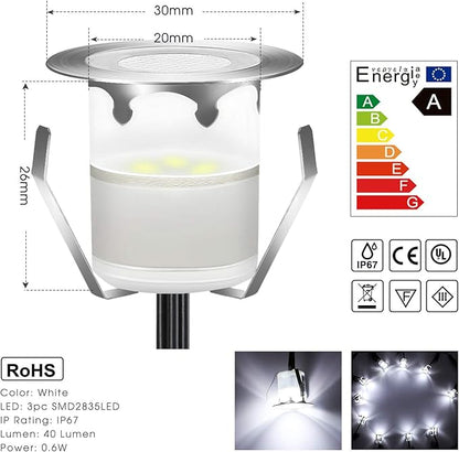 Low Voltage LED Deck Light Kit Stainless Steel Waterproof Recessed Wood Decking Stairs Garden Yard Patio Decor Lamp Outdoor LED Lighting (Cool White, 30pcs)