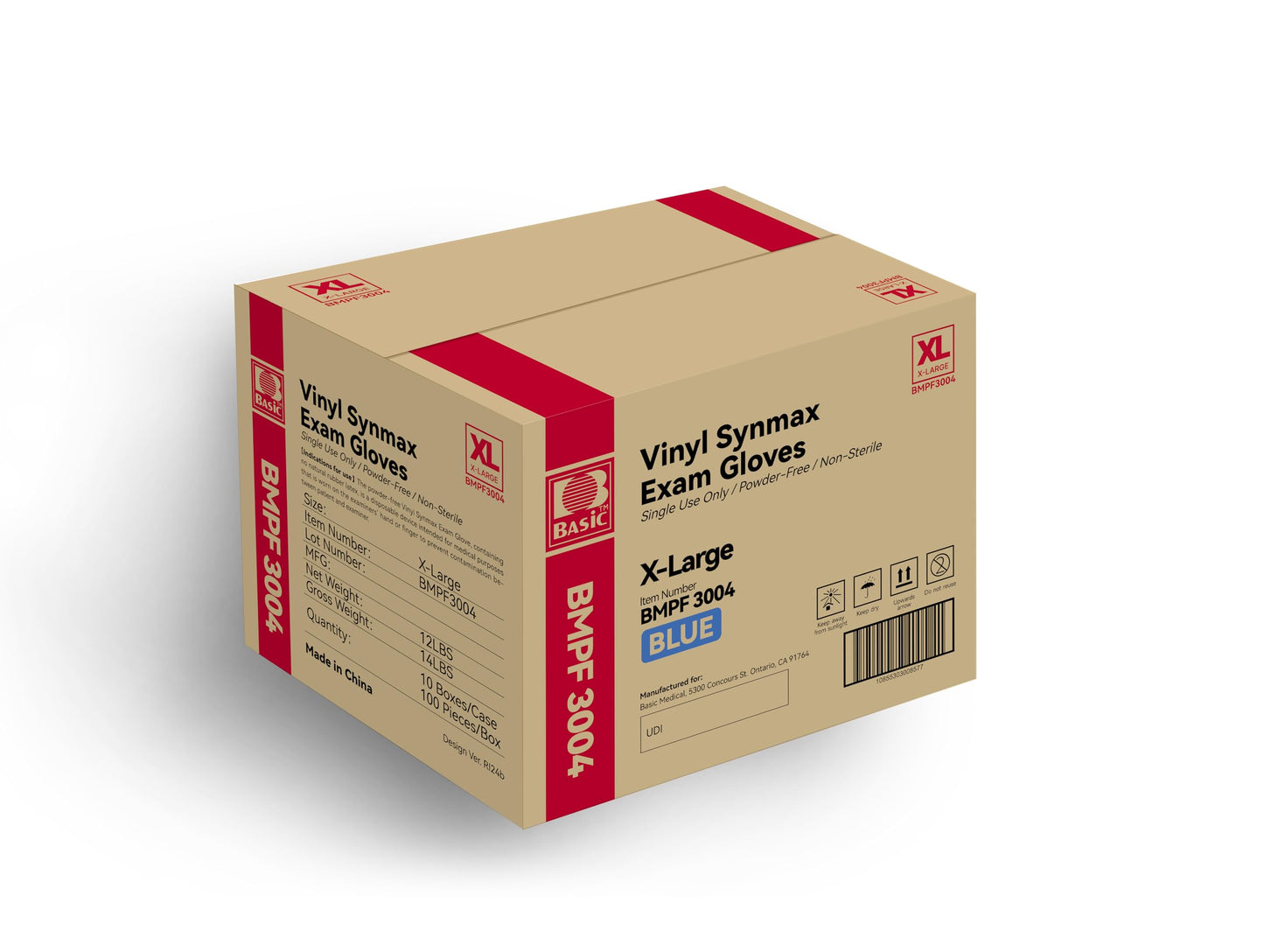 Basic Medical Synmax Vinyl Exam Gloves - Latex-Free & Powder-Free - X-Large, BMPF-3004(Case of 1,000)