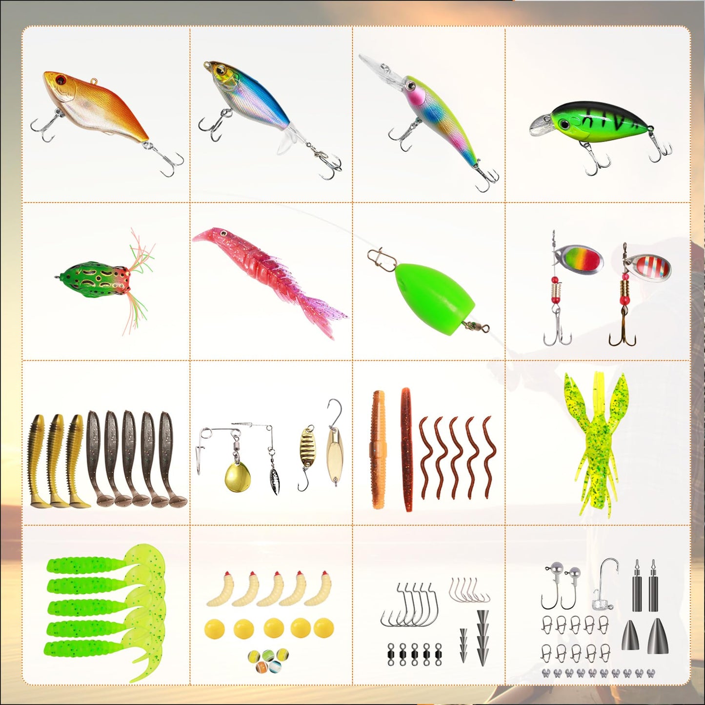 Fishing Lures Accessories Kit with Tackle Box, Suitable for Freshwater and Saltwater Fishing Gift for Men