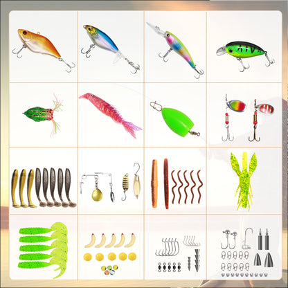 Fishing Lures Accessories Kit with Tackle Box, Suitable for Freshwater and Saltwater Fishing Gift for Men