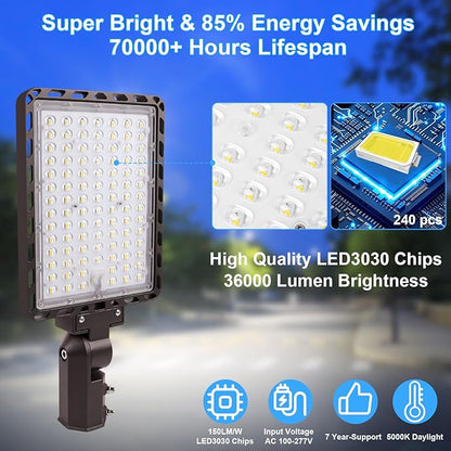 240W LED Parking Lot Light Outdoor,ETL Listed 36000LM Dusk to Dawn LED Flood Lights Commercial 5000K Slip Fitter Mount IP65 Waterproof 85-277V Shoebox Pole Street Light for Barn Yard Driveway
