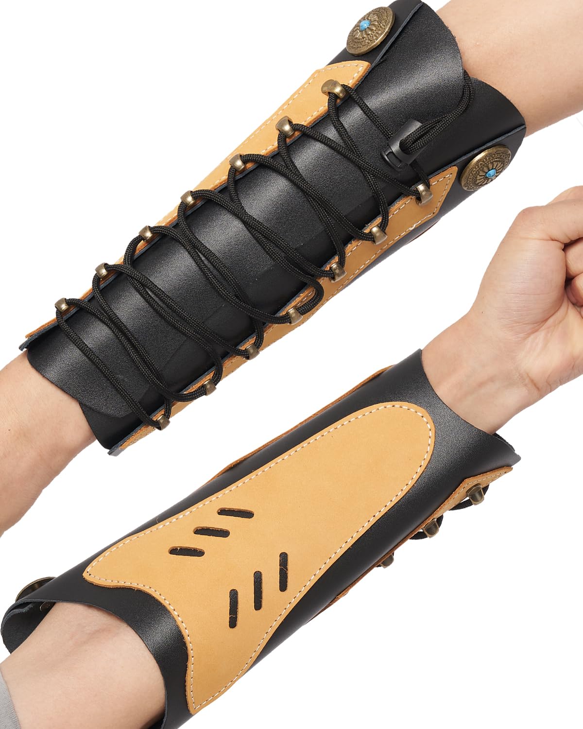 TOPARCHERY Handmade Leather Arm Guards Bow Hand Shooting Glove Adjustable for Hunting Shooting Arm Protector Wristband Gauntlet Unisex Medieval Bracer (Brown)