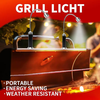 Grill Light, Grill Accessories - Christmas Stocking Stuffers for Men Dad Boyfriend, LED BBQ Light with Magnetic Base & 360° Flexible Gooseneck, Smoker Grilling Gifts for Men, Batteries Included-1 Pair