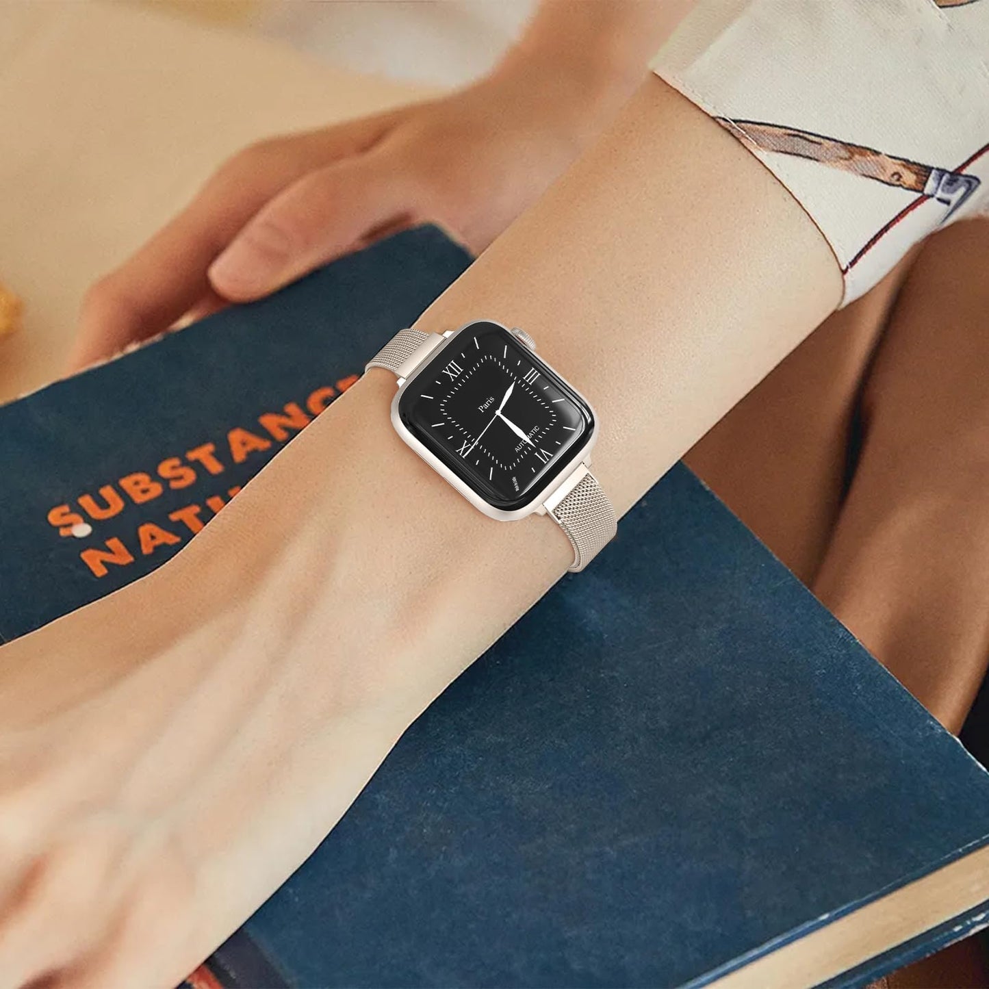 MARGE PLUS Slim Milanese Loop Compatible with Apple Watch Band for women 41mm 40mm 38mm 42mm 46mm 45mm 44mm, Stainless Steel Magnetic Mesh Strap work on iWatch Series 11 10 9 8 7 6 5 4 3 & SE 3 2 1