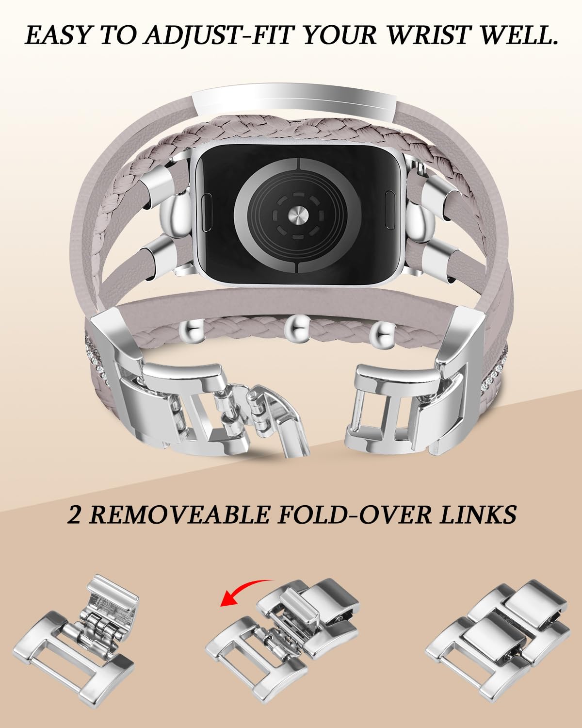 RUIXTIPAD Compatible with Apple Watch Band 46mm 44mm 45mm Women Series 11/10/9/8/7, Boho Bracelet for Apple Watch Bands 49mm, Multi Wrap Strap Leather for iWatch Bands 6 5 4 3 2 1SE - Gray