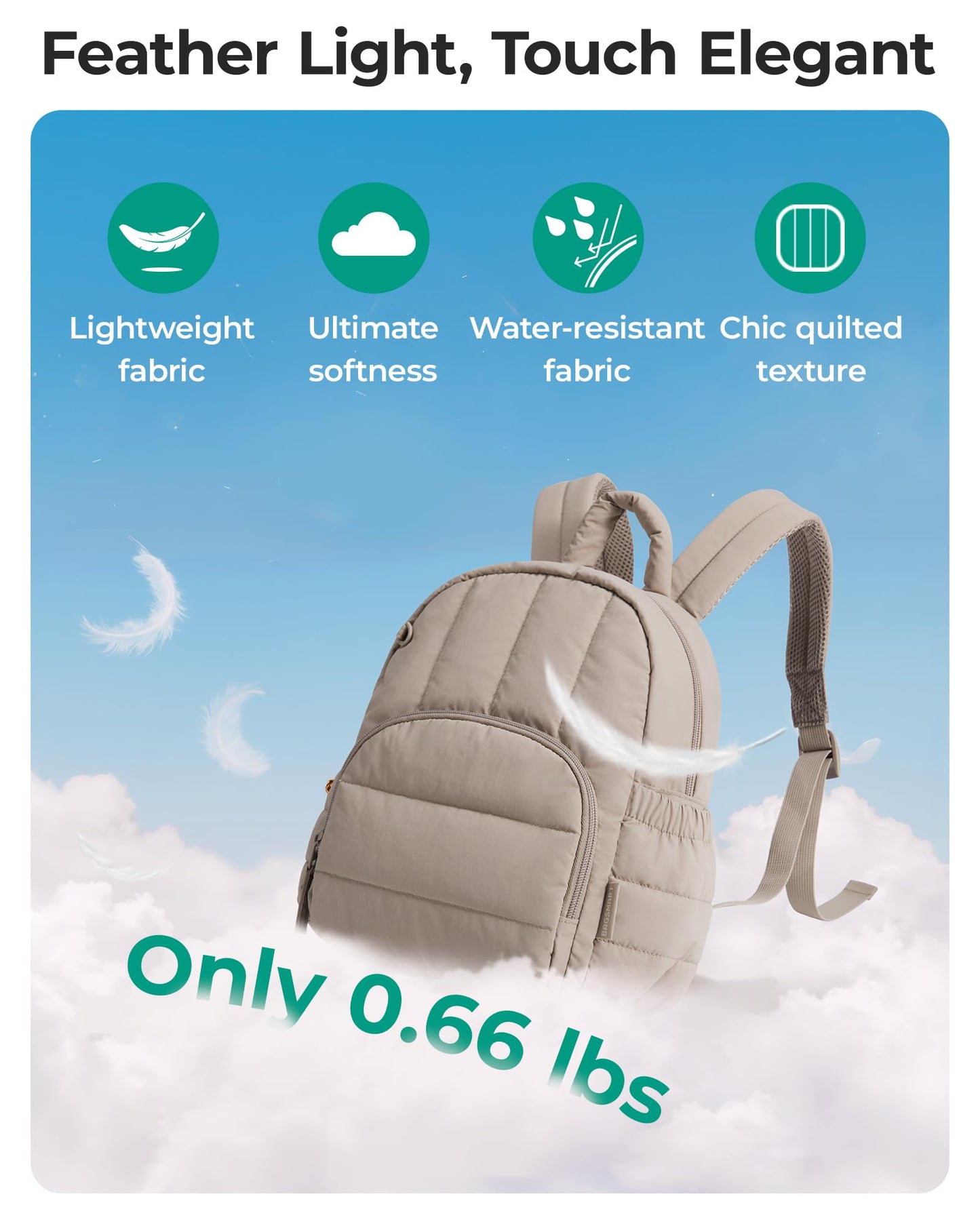 BAGSMART Mini Backpack for Women, Lightweight Puffer Small Backpack Purse, Quilted Casual Travel Daypack, Cute Water-Resistant Bookbag for Daily, Brown Checkered