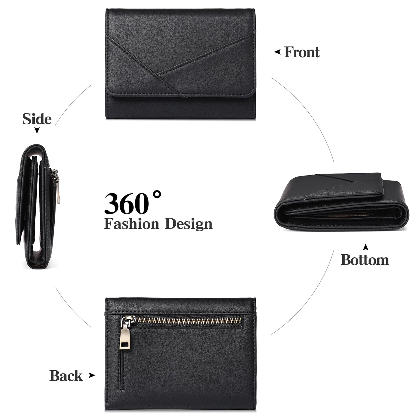 GAEKEAO Small Wallets for Women Leather RFID Blocking Trifold Ladies Wallets Credit Card Holder with Zipper Coin Pocket