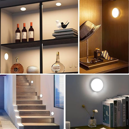 6 Pack Under Cabinet Lights [with Remote], 16 LEDs Wireless Motion Sensor Light Puck Light, 3 Color Temps Dimmable 3000-6000K, Rechargeable Closet Lights for Cabinet, Closet, Kitchen, Hallway, Stairs