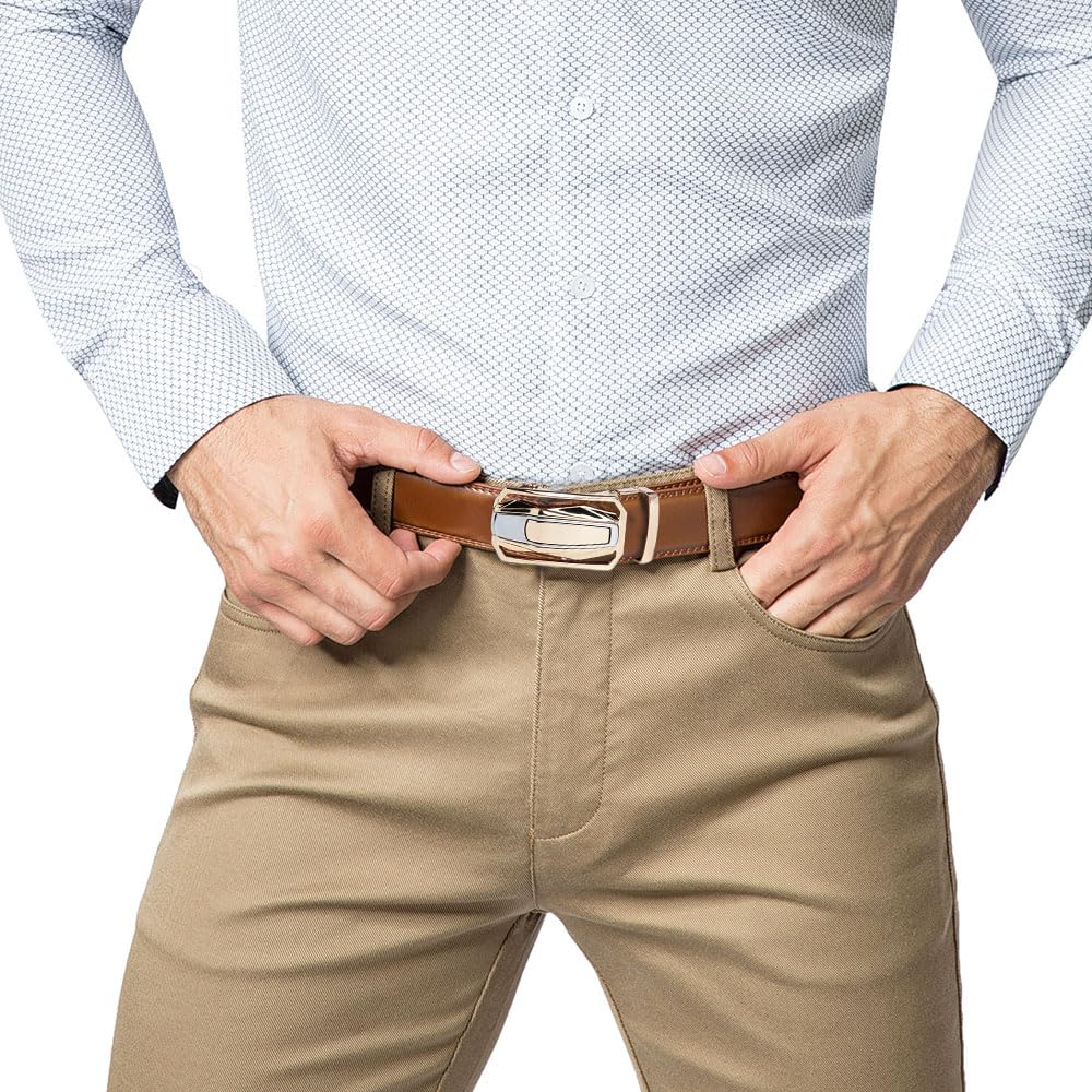 DOOPAI Men's Ratchet Leather Belt Set - 2 Pack Sliding Belt Adjustable For Gift Mens Dress Casual 1 3/8",Cut for Fit