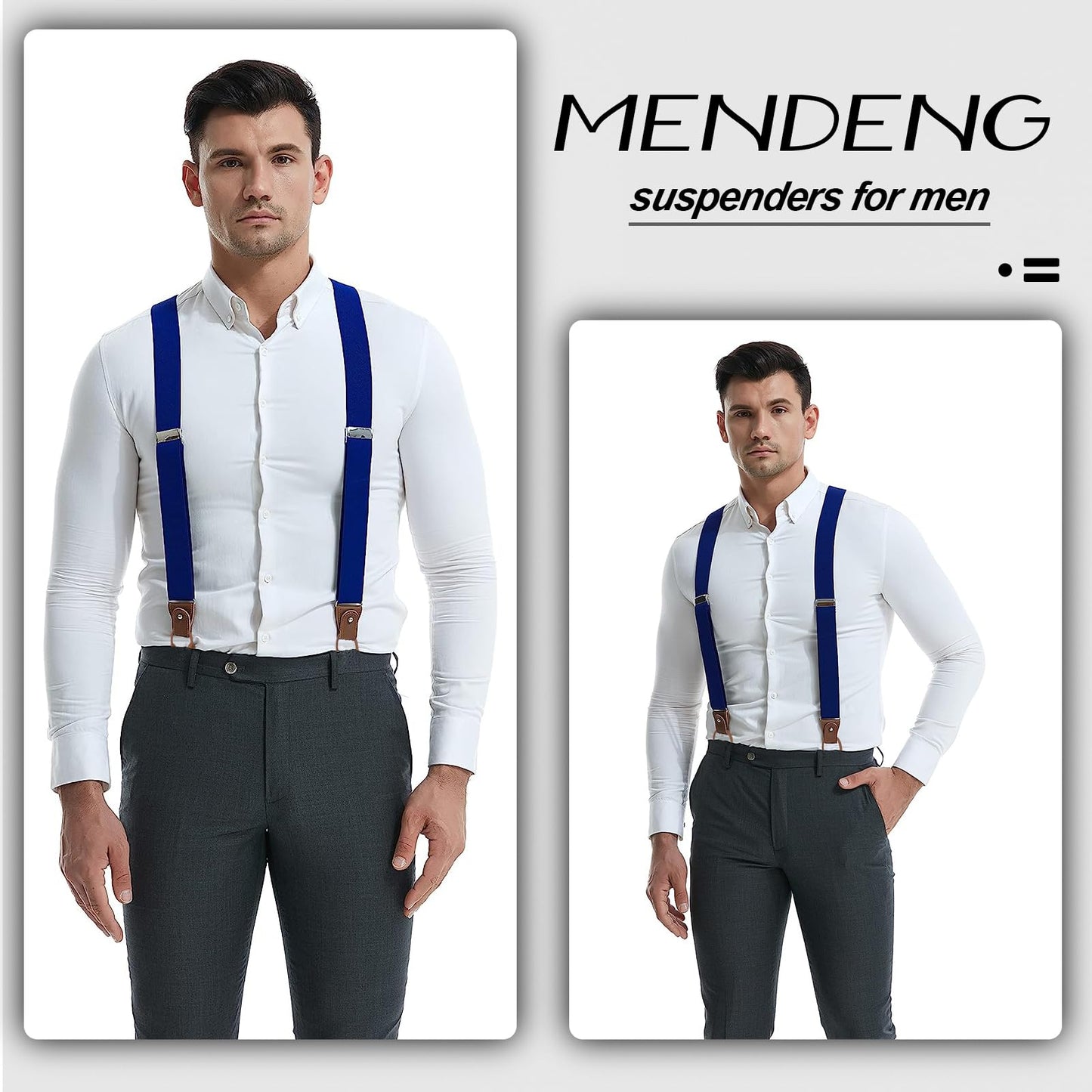 MENDENG Men's Suspenders Braces Leather Strap Father/Husband's Gift 6 Buttons