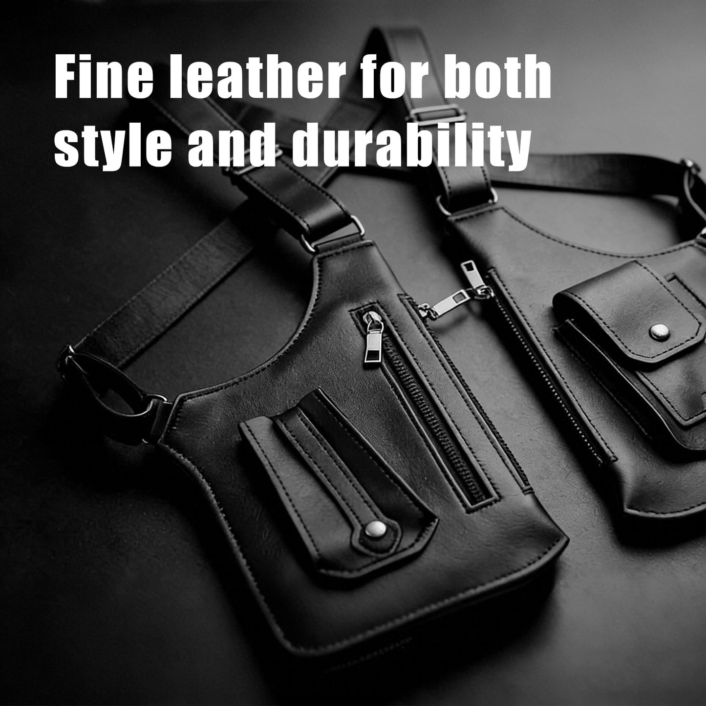 Double Shoulder Armpit Bag for Men, Premium PU Leather Adjustable Shoulder Underarm Bag, Anti-Theft Cross-Body Concealed Carry with Hidden Phone Wallet Pocket(Brown)