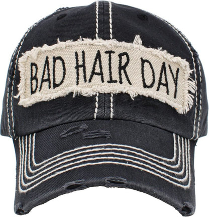 KBETHOS KBV-1073 BLK Bad Hair Day Vacation Beach Camping Womens Baseball Cap Distressed Vintage Unconstructed Embroidered Patch