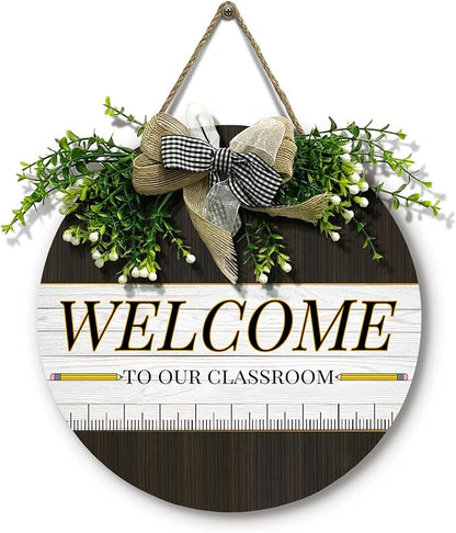 Welcome Sign for Classroom Door Welcome to Our Classroom Sign for Front Door Rustic Round Wood Hanging Sign for Classroom Outdoor School Wall Indoor Decor 12×12 Inch